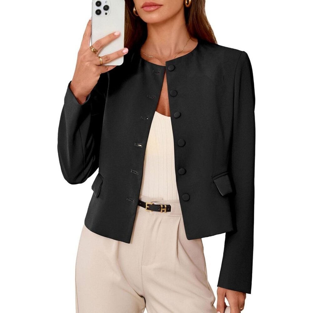 Women's Black Blazers Business Casual Outfits Fall Fashion Long Sleeve Jacket